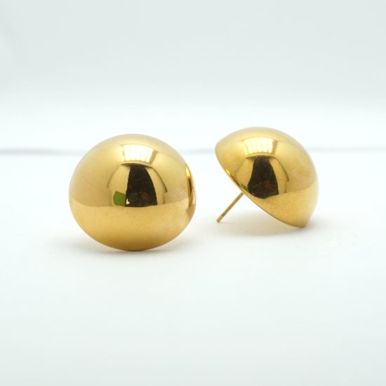 Pierced Large Button Stud Earrings in Gold