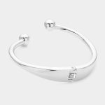 Metal Ball Tip Hinged Cuff Bracelet in Silver