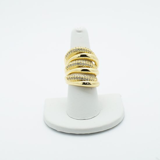 Adjustable Triple Crystal Row Ring in Gold