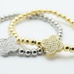Clover Crystal Stretch Ball Bracelet Gold and Silver