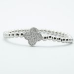 Clover Crystal Stretch Ball Bracelet Silver
