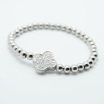 Clover Crystal Stretch Ball Bracelet Silver