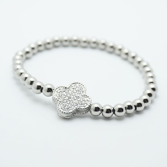 Clover Crystal Stretch Ball Bracelet Silver