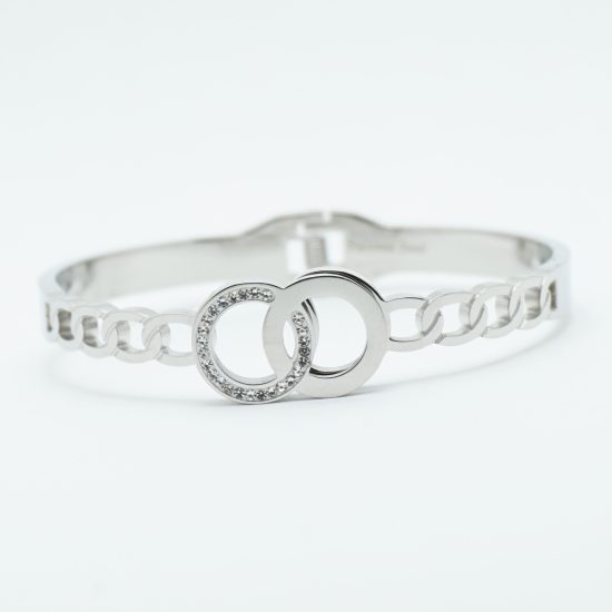 Double O Crystal Bangle Silver